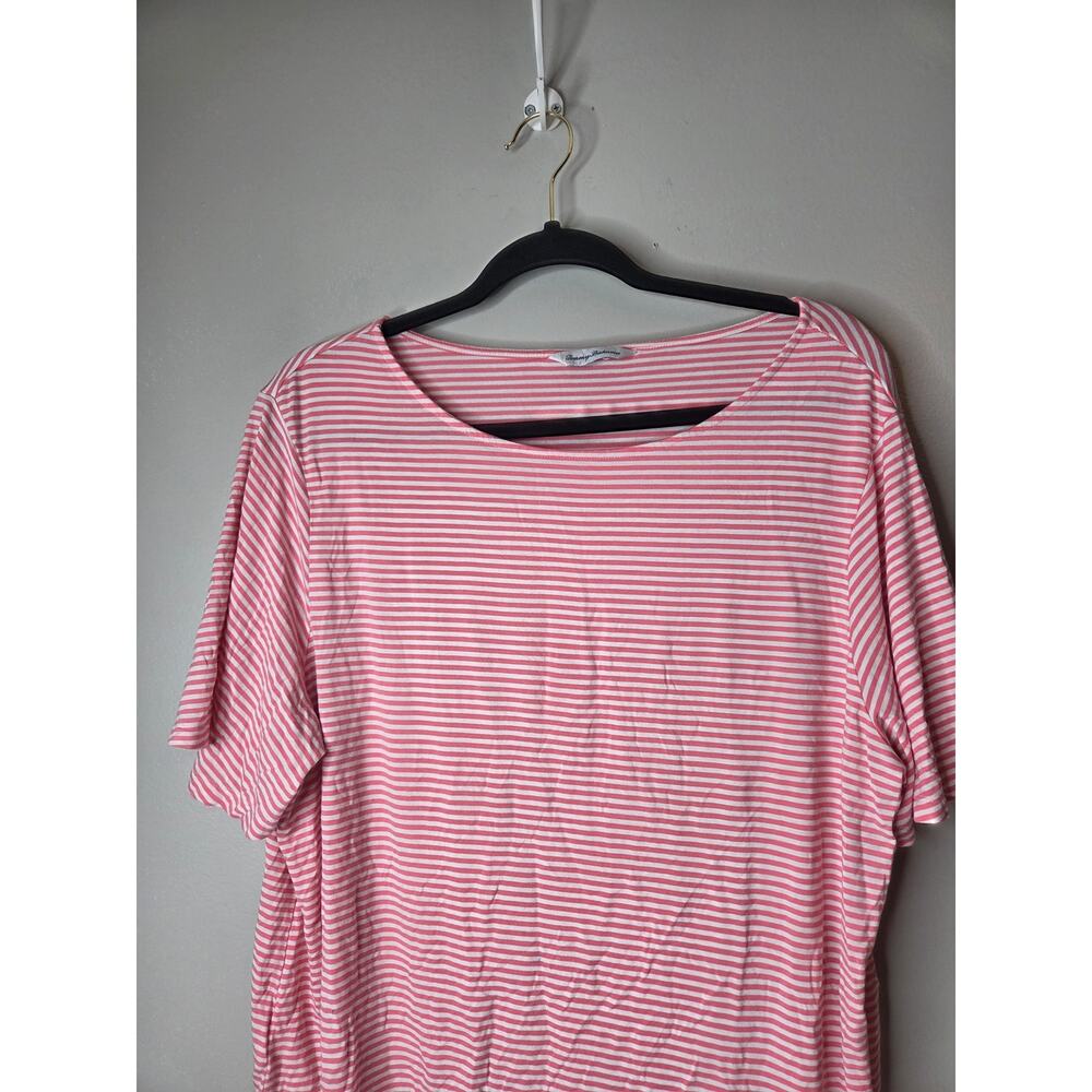 Tommy Bahama Women’s Medium Pink White Stripe Short Sleeve Flowy Shirt